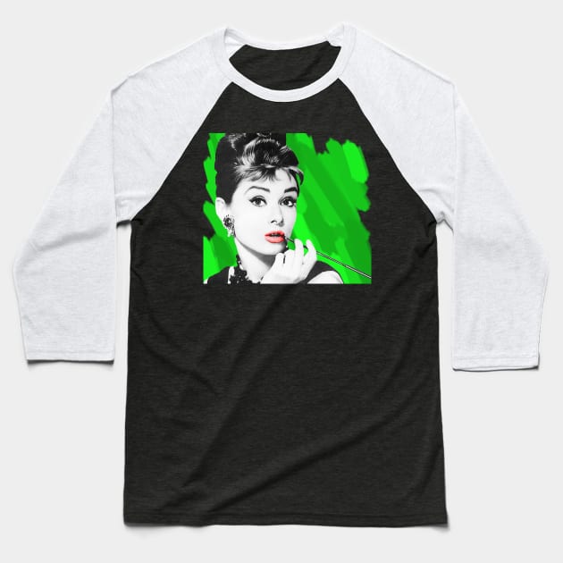 Audrey Hepburn 'Green' Baseball T-Shirt by SiSuSiSu